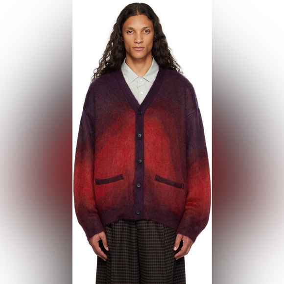 STEIN Burgundy Gradient Mohair Cardigan Purple Red Soft Oversized Sweater Medium - Picture 2 of 16